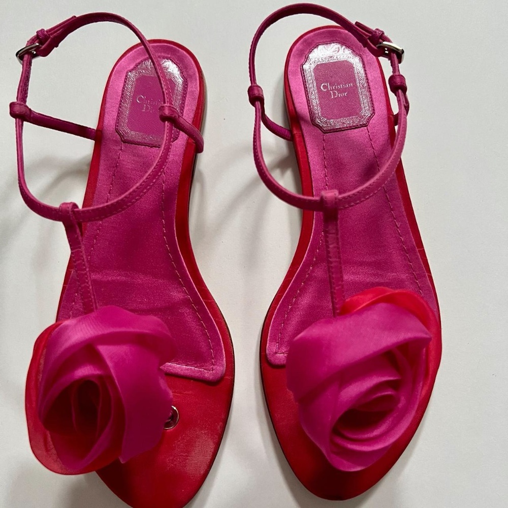 Dior Silk Evening Flats with Organza Rose